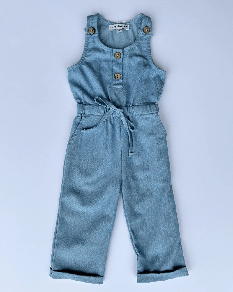 Ari Button Front Denim Jumpsuit - Light Wash - Image 3