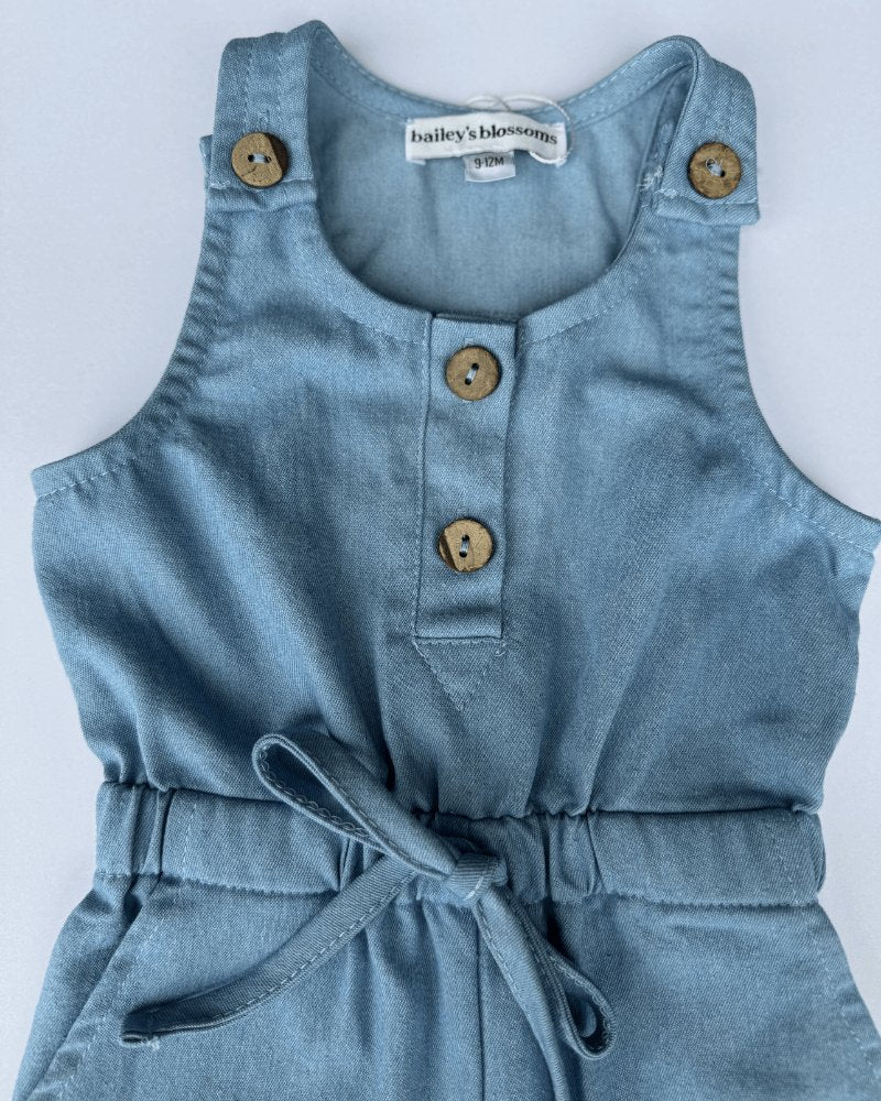 Ari Button Front Denim Jumpsuit - Light Wash - Image 4