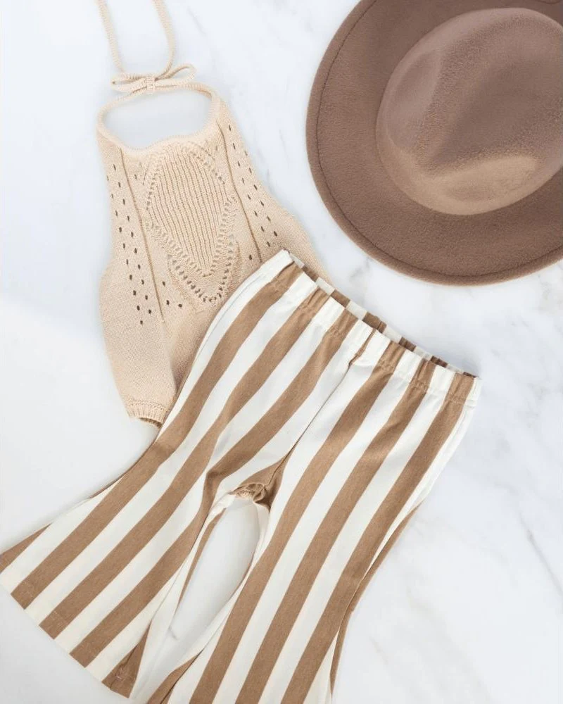 Blakely Boho Bell Bottoms - Tan Stripes - Image 4