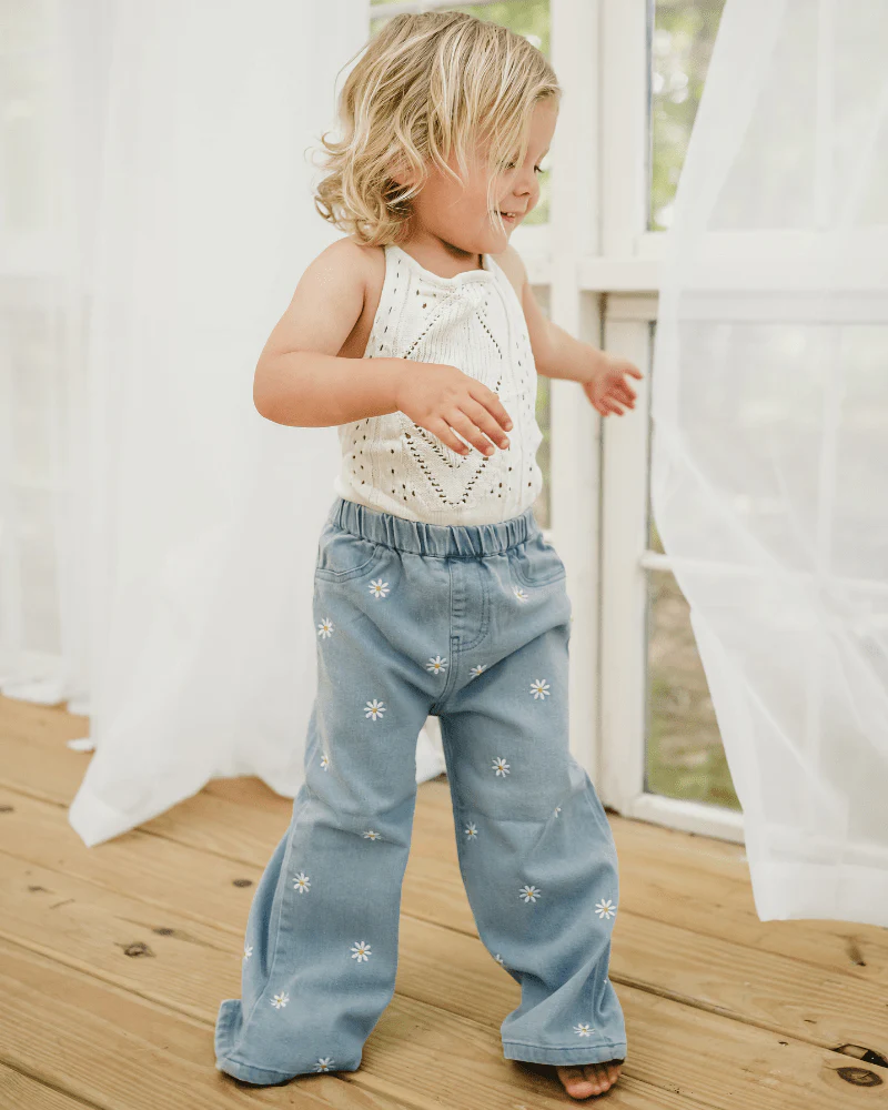 Daisy Mae Wide Leg Embroidered Jean - Light Wash - Image 2