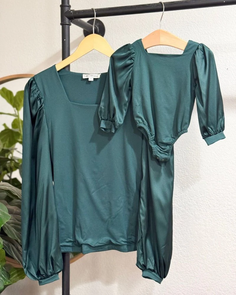 Evangeline Satin Sleeve Top & Leotard - Pine Green - Image 2