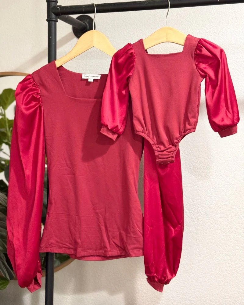 Evangeline Satin Sleeve Top & Leotard - Crimson Red - Image 8