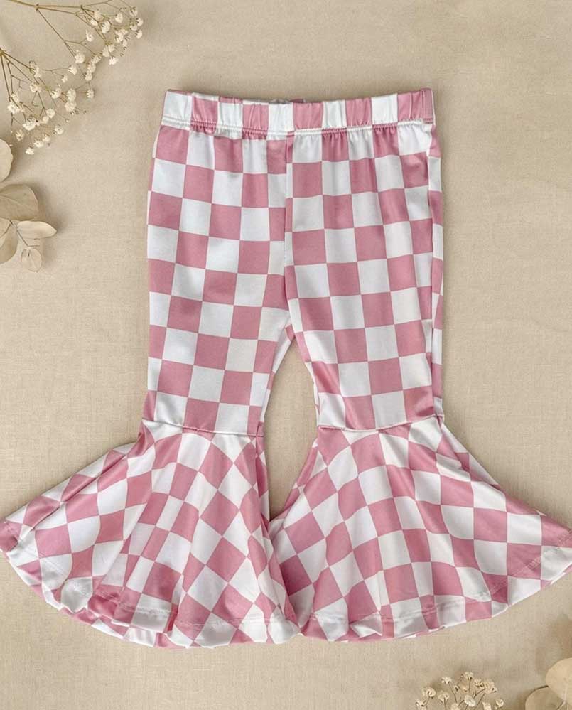 Keely Exaggerated Bell Bottoms - Pink Check - Image 2