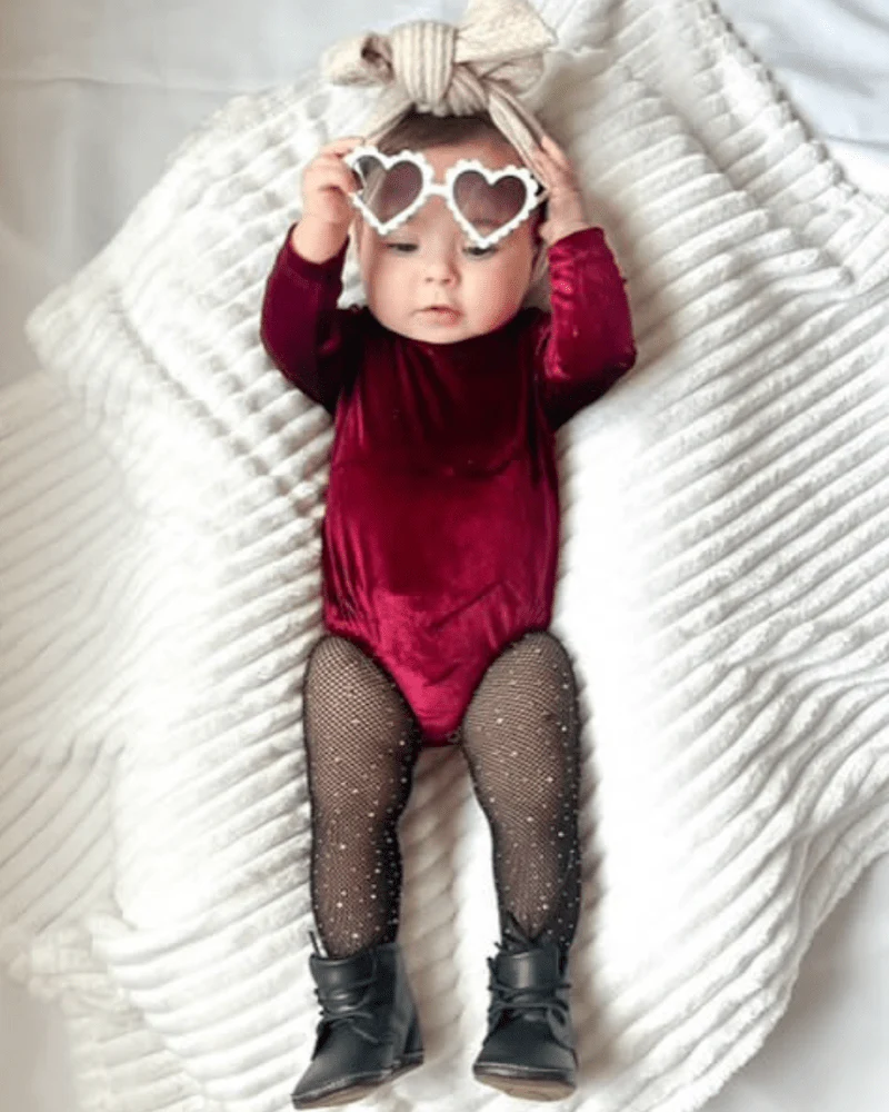 Livee Long Sleeve Velour Leotard - Cranberry - Image 4