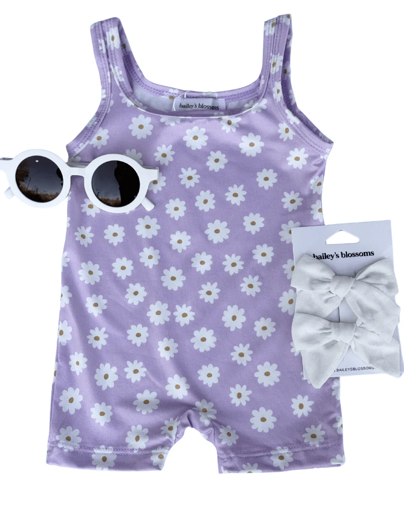 Piper Square Neck Bikeshort Romper - Lavender Bloom