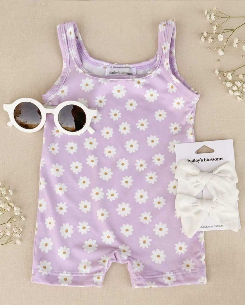 Piper Square Neck Bikeshort Romper - Lavender Bloom - Image 4