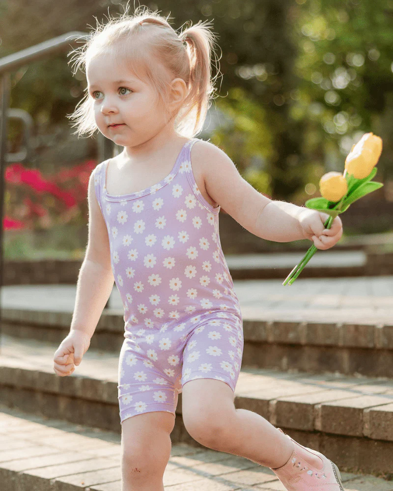 Piper Square Neck Bikeshort Romper - Lavender Bloom - Image 7